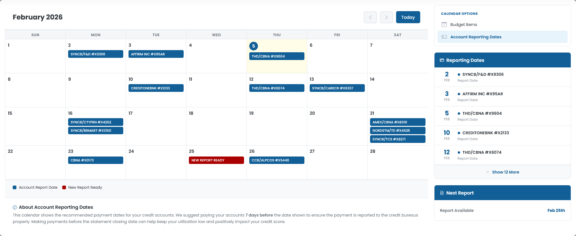 Account Reporting Dates
