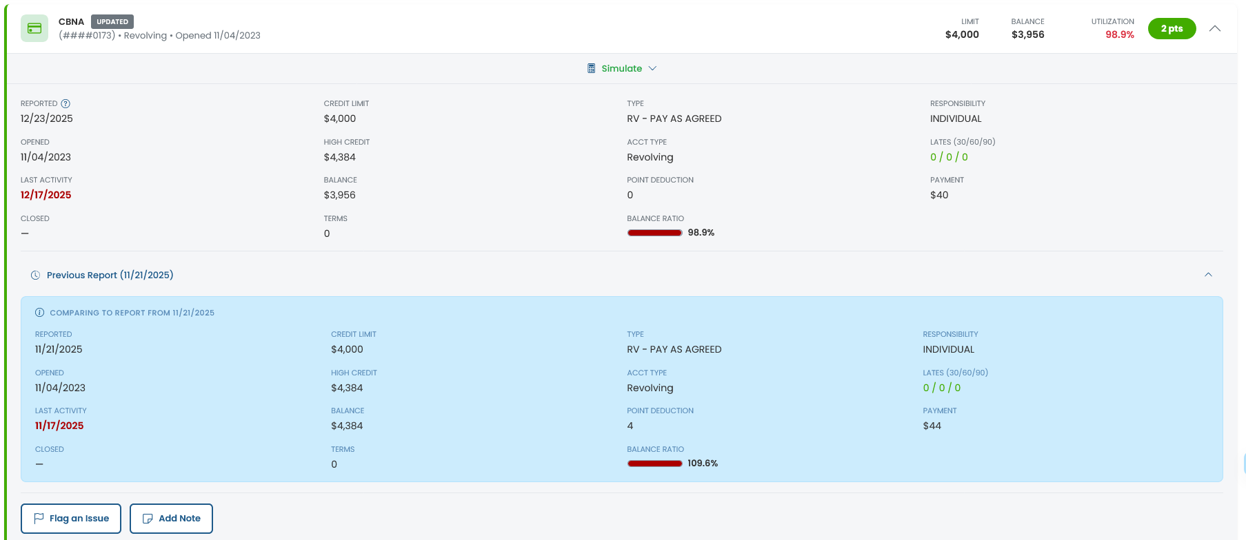 Previous Tradeline Data