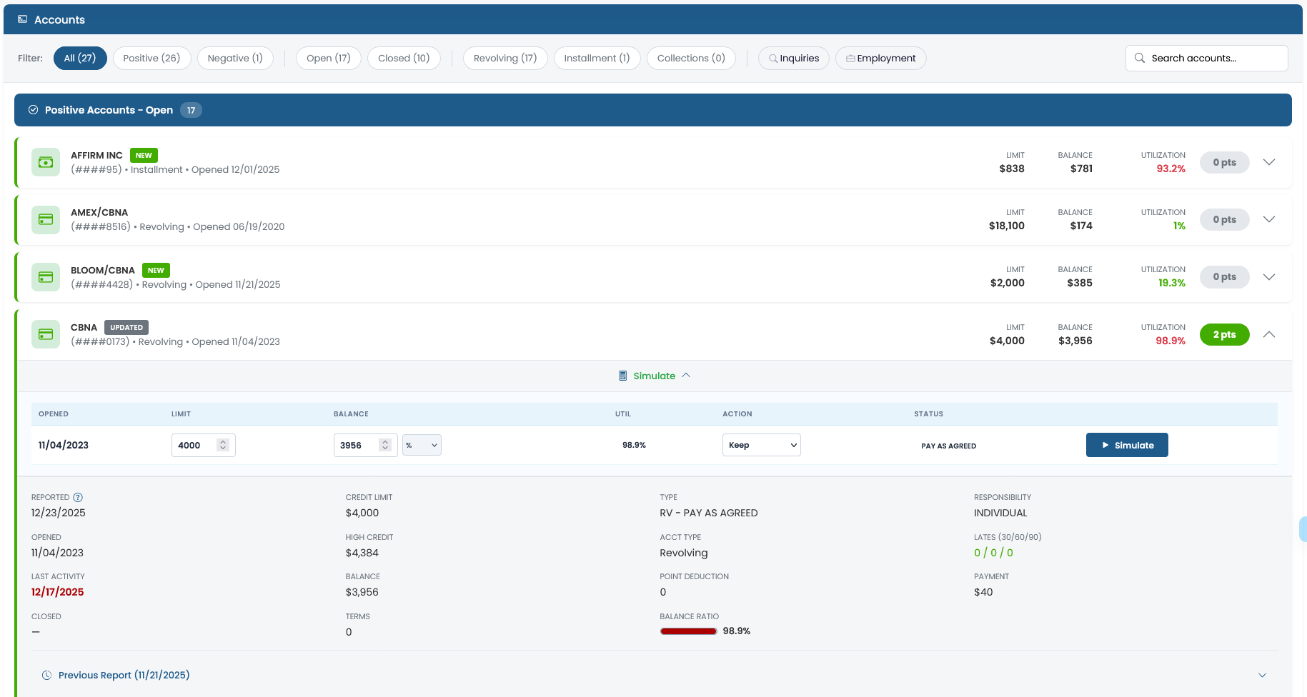 Credit File Tradelines