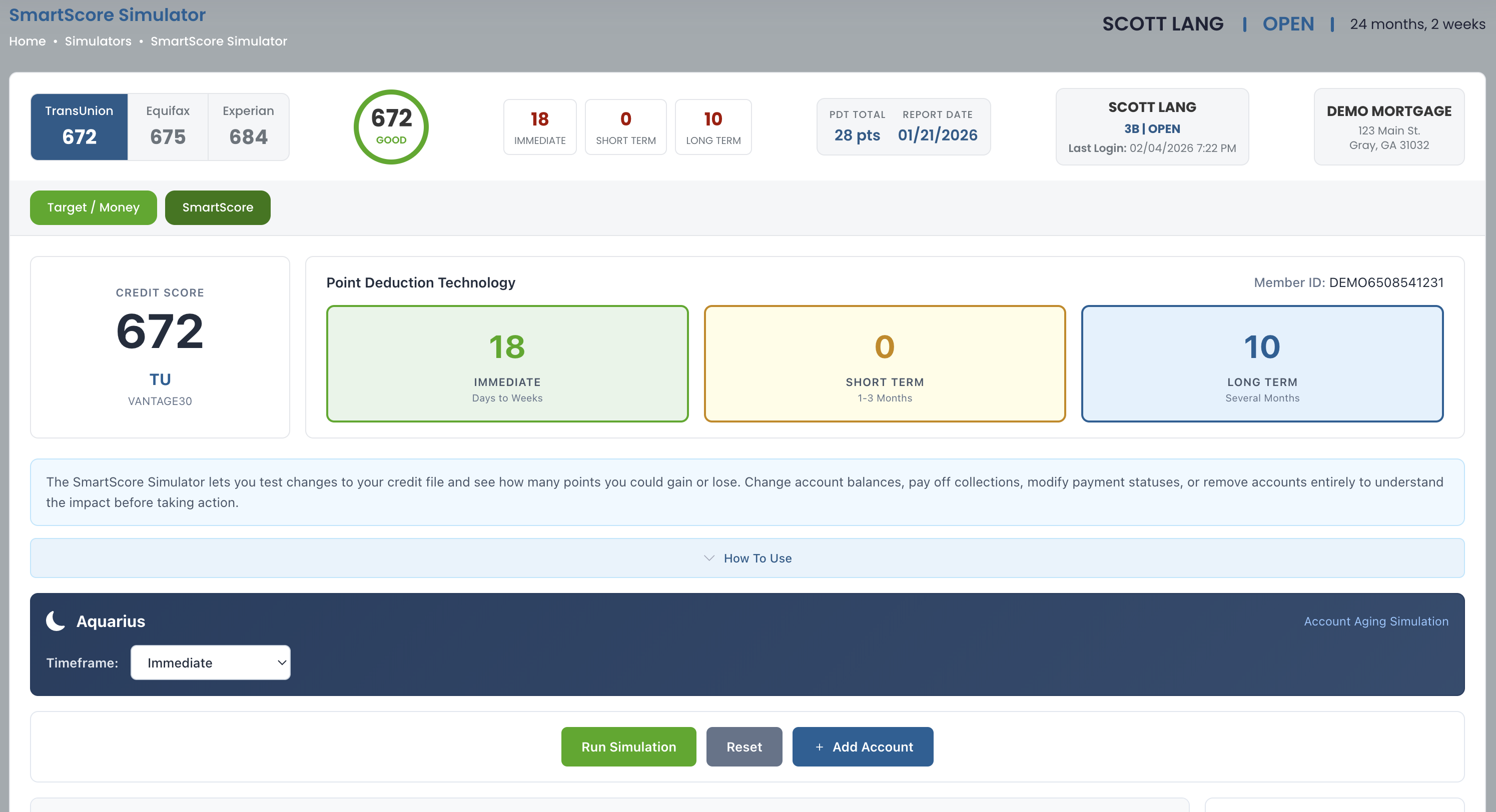 SmartScore Simulator Interface