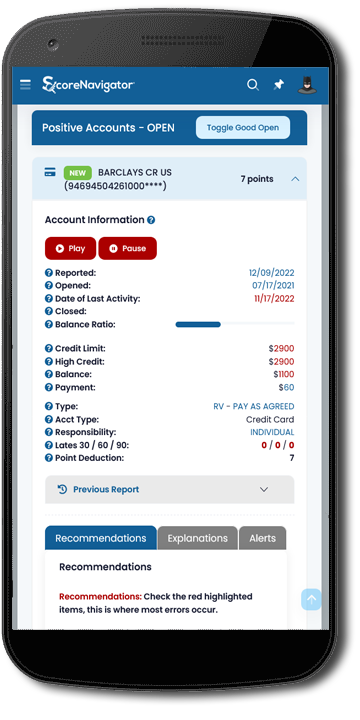 ScoreNavigator Credit Report